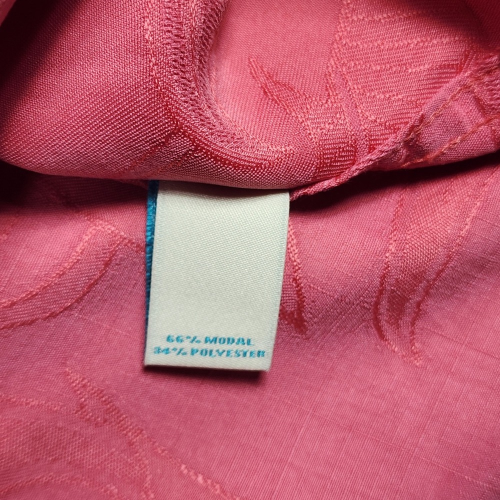Caribbean Mens Large Pink Tropical Leaf Jacquard Modal Blend Camp Shirt L - Picture 5 of 6